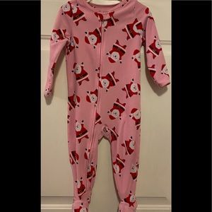 Carter’s Pink Red Christmas Santa Holiday Zip Footie Sleeper Outfit 24 Months